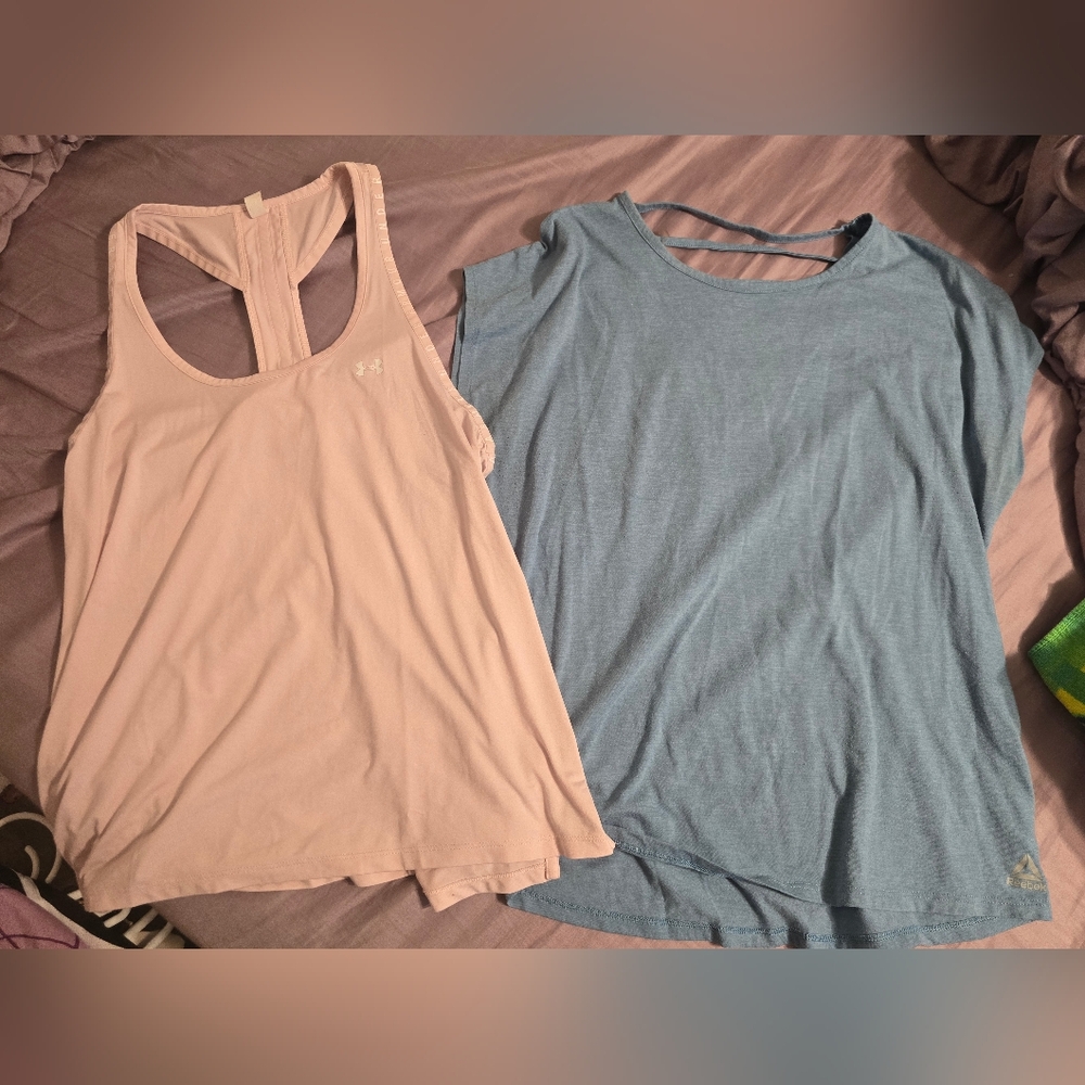 Under Armour Women's Light Pink and Reebok Soft Blue Shirt